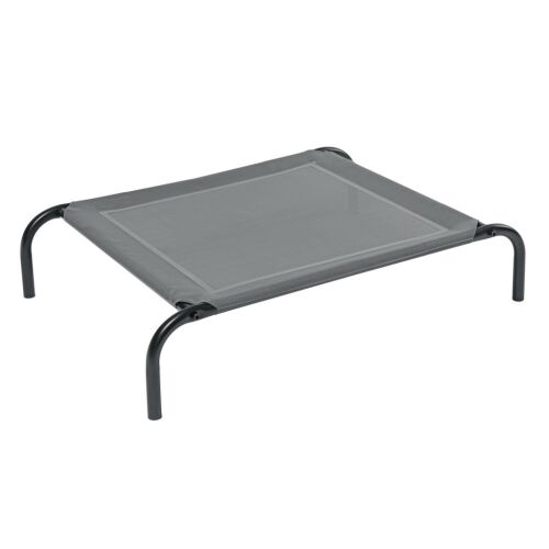 Pătuț supraînălțat pentru câini Navaris, pat gri pentru animale de companie cu plasă de răcire