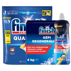 Finish Quantum All in 1 Lemon Dishwasher Detergent Capsules 130 count with Finish Rinse Aid and Dishwasher Salt - Dishwashing