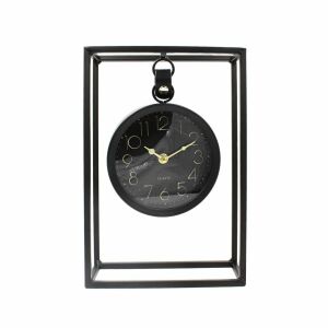 H&S Collection Tischuhr, Industriedesign, schwarzes Metall, 30x20x8 cm, Durchmesser 15 cm