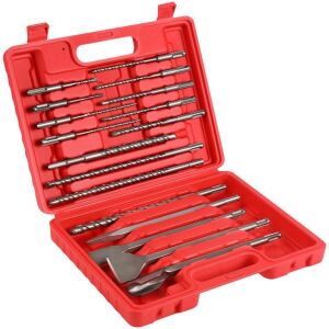 Комплект свредла и длета Kraft&Dele KD10068 от 17 части в червен куфар, SDS+ битове - Набор от инструменти