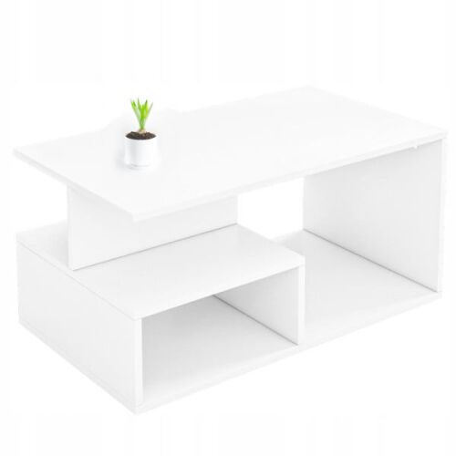 Moderný biely konferenčný stolík s úložnou policou, loft štýl