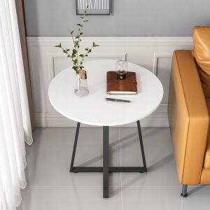 OKRÚHLY INDUSTRIÁLNY KONFERENČNÝ STOLÍK LAVICA DO OBÝVAČKY BIELA MODERNÁ 80 CM