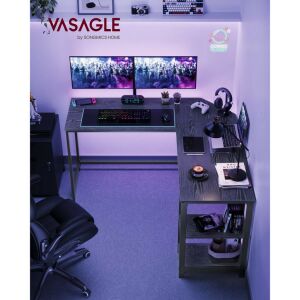 VASAGLE L-alakú Sarok Íróasztal Fekete Faerezetes Gaming és Munkavégzéshez 137297009 - VASAGLE