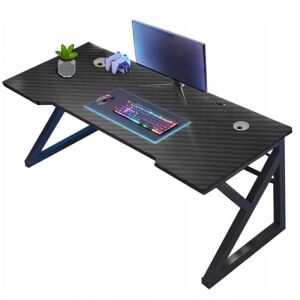 Birou gaming negru din fibră de carbon cu monitor, tastatură și mouse - Mobilier de birou
