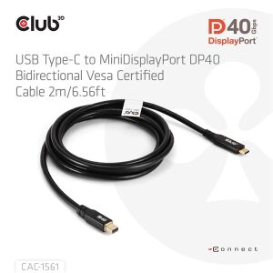 CLUB3D CAC-1561 DisplayPort kábel 2 M Mini DisplayPort USB C-típus Fekete 137304371 - Club3D