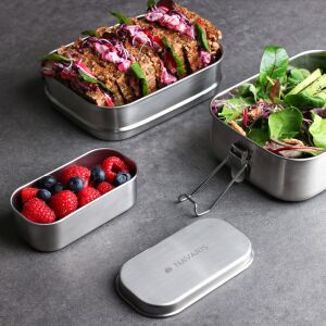 Navaris 2 w 1 pojemnik na lunch ze stali nierdzewnej z kanapką, sałatką i jagodami - Nośnik żywności i napojów