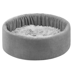 Szögletes nézet a Navaris kerek plüss macskafekhelyről, szürke színben - Macska fekhely