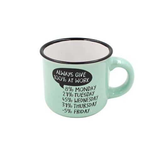 Nekupto Espresso-Kaffeetasse 80 ml, Keramik, grün, Aufschrift „GEBEN SIE BEI DER ARBEIT IMMER 100 %“ 137313715
