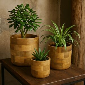 3er-Set Topfmasken aus Mangoholz, H&S Collection – Maße 25,5x23 cm, 20x19,5 cm, 14,5x15 cm 137313730 - Übertöpfe