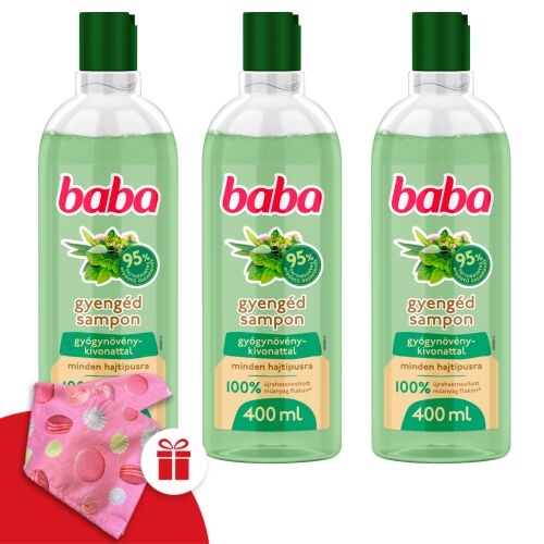 Baba Sampon Gyógynövénykivonattal Minden Hajtípusra 3x400ml + Ajándék Baba Hajturbán 137319159 - Sampon