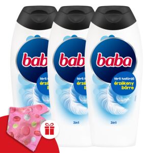 Baba 3w1 Żel pod prysznic dla mężczyzn do skóry wrażliwej 3x400ml + Prezent Baba Turban do włosów - Baba