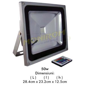 Reflektor LED RGB 50W z pilotem, regulowane kolorowe oświetlenie zewnętrzne - Zewnętrzna lampa dekoracyjna