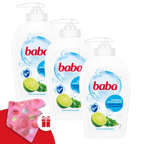 Baba Antibacterial Lime Liquid Soap 250ml, 3-pack with free hair turban