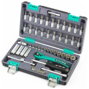 STELS 47 darabos szerszámkészlet kofferben, dugókulcsokkal, bitekkel és racsnis kulccsal - Stels