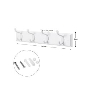 SONGMICS Fali Fogas 4 Fém Akasztóval Fehér MDF LHR23WT 137343496 - Fogas
