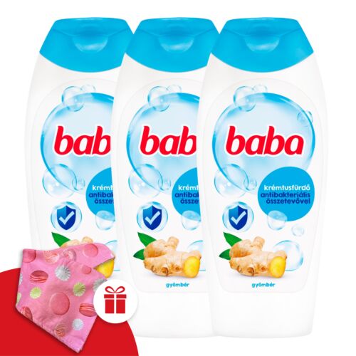 Baba Antibakterielles Duschgel 3x400ml mit Ingwer und Sheabutter + Gratis Haar-Turban