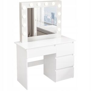 FEHÉR Weißer Moderner Schminktisch mit LED-beleuchtetem Spiegel - Möbel