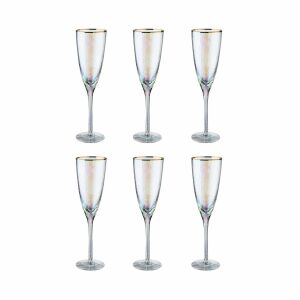 SMERALDA Pezsgőspohár Készlet - 6 db, Arany Szegéllyel 137365442 - Pohár