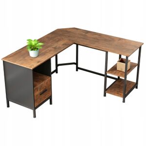 SAROK birou de colț pentru computer maro închis cu rafturi și sertar - Birouri pentru calculator.