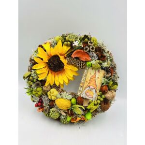 Napraforgós welcome ajtódísz törpével, 24cm - Ajtódísz