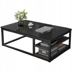 Nowoczesny czarny stolik kawowy z półkami, meble do salonu w stylu loft - Meble do salonu