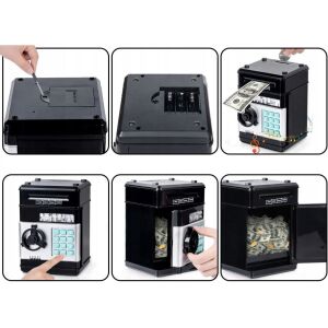 Welora Széf, fém malacpersely, PIN kóddal nyitható, hangokkal és fényekkel, méret: 19,5x13x12 cm, prémium minőség, fekete