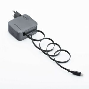 Ładowarka sieciowa do telefonu Forcell F-Energy GaN USB C + zwijany kabel USB C PD QC4.0 3A 45W VT-R5 szara 137371437 - Forcell