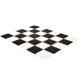 Covor de joacă moale KinderKraft LUNO negru și alb, model de șah - Puzzle 3D & Puzzle cu burete