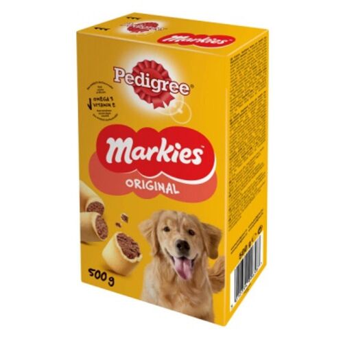 Pedigree Markies Kutya jutalomfalat 500g, finom és ropogós kutya keksz hússal töltve - Pedigree