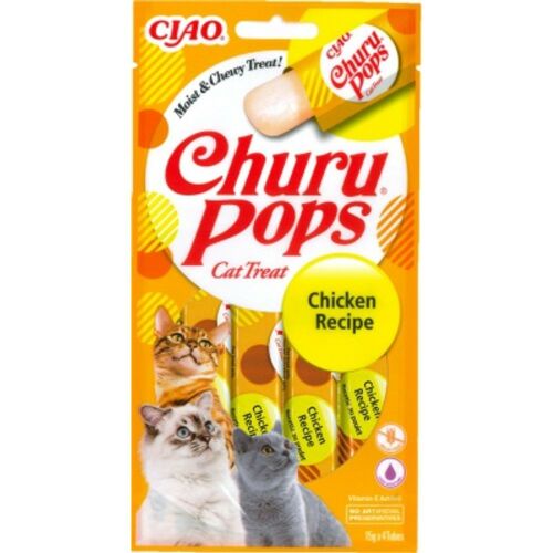 Inaba Ciao Churu Pops csirkés macska jutalomfalat, krémes csirke íz, gabonamentes, 4 x 15g - Macska jutalomfalat
