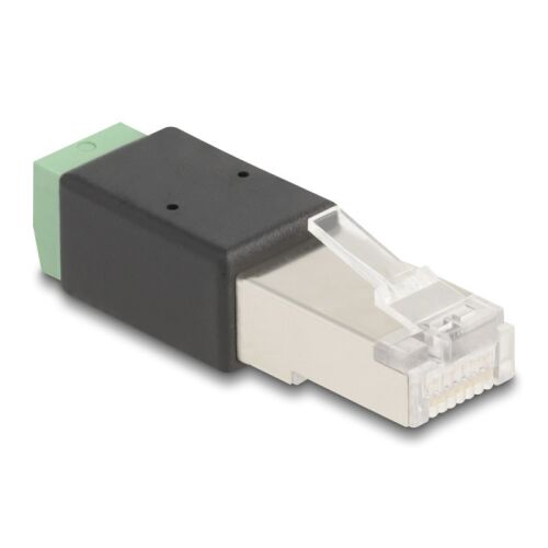 Delock RJ45 - 2 tűs terminál blokk adapter, fekete és zöld, csupasz vezetékek csatlakoztatásához - Hálózati adapter