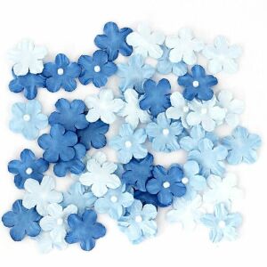 50 darabos kék és fehér papírvirág készlet gyöngyökkel kézműves és dekorációs célokra - Filcfigura