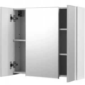 Moderner weißer Badezimmer-Wandschrank mit dreiteiligem Spiegel, offene Ansicht - Badezimmerschrank