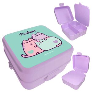 Pusheen cicás uzsonnás doboz, 14x14x8cm, lila-zöld 137396031 - Pusheen