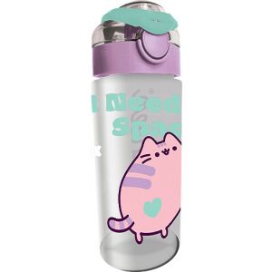 Pusheen cicás kulacs, 500ml, lila és zöld, aranyos design - Pusheen