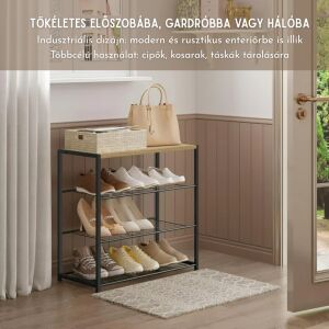 4-poziomowy brązowy regał na buty z metalową ramą w przedpokoju - Meble do holu wejściowego