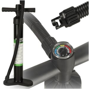 SUP Handpumpe Collage mit Manometer- und Düsendetails - Handpumpen