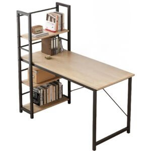 Moderner, hellbrauner Computertisch mit Regalen im Loft-Stil - Bürostuhl und Schreibtische