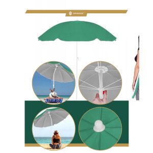 Kolaž detalja i upotrebe zelenog suncobrana Springos - Springos Suncobran