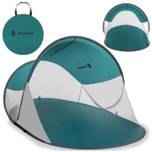 Плажна палатка Springos Pt033 Pop Up, тюркоаз, сиво и бяло - Надуваема игра и игра на плажа