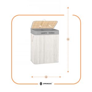 Springos Ha7504 bamboo laundry basket with lid, open view, sizing info - Laundry Basket
