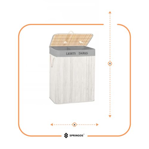 Bambusový kôš na bielizeň Springos Ha7504 s vekom, otvorený pohľad, informácie o veľkosti