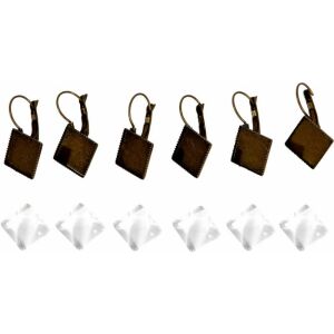 Bronz fülbevaló alap lencsével, 12x12mm, DIY ékszerkészítési kellékek - Fém díszítőelem