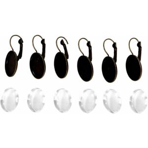 Bronz fülbevaló alap lencsével, 13 x 18 mm, 3 pár - Fém díszítőelem