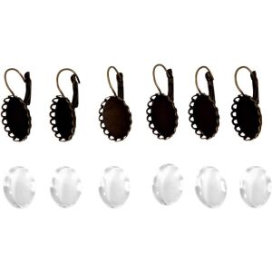 Bronz fülbevaló alap lencsével, 13 x 18 mm, 3 pár - Fém díszítőelem