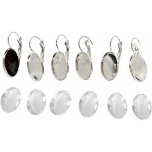 Ezüstözött fülbevaló alap 13x18mm-es lencsével, 3 pár/csomag - Fém díszítőelem