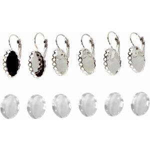 Ezüstözött fülbevaló alap 13x18 mm-es lencsével, 3 pár - Fém díszítőelem