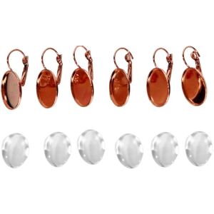 Fém fülbevaló alap lencsével, 13 x 18 mm (3 pár/csomag) - rózsaarany