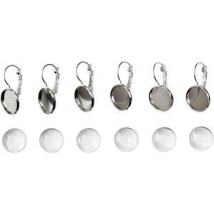 Fém fülbevaló alap lencsével, 14 mm (3 pár/csomag) - ezüst