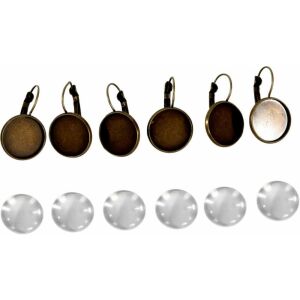 Fém fülbevaló alap lencsével, 16 mm (3 pár/csomag) - bronz